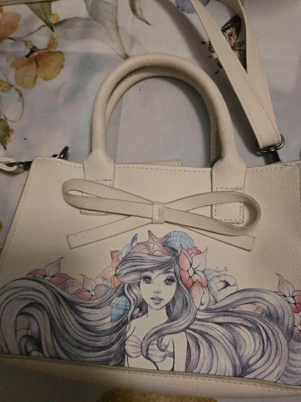 Loungefly Cream Satchel with Ariel And Bow Accent